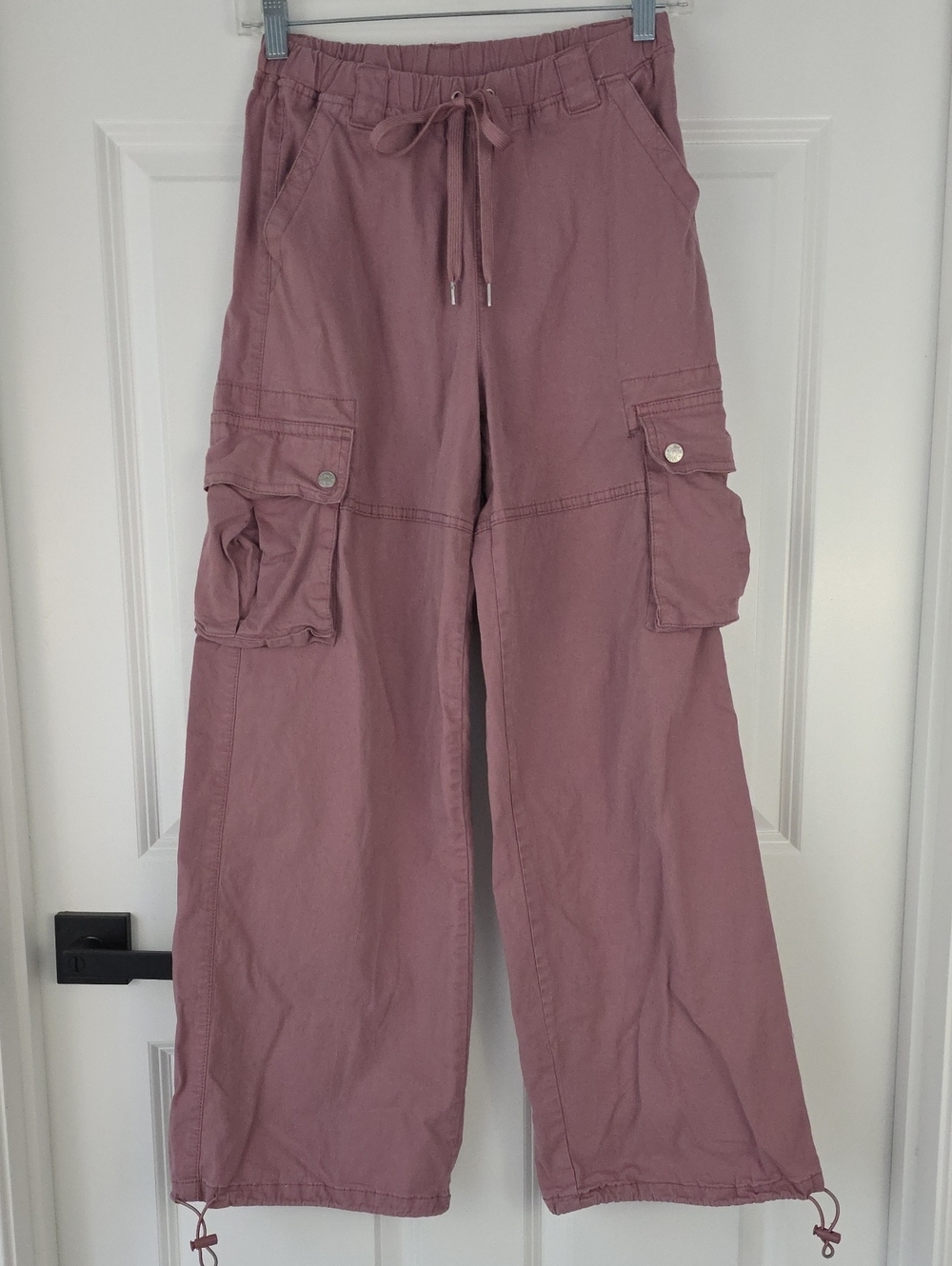 Madden NYC Utility Cargo Pants Drawsring Hem Parachute Trousers Size Small Mauve
